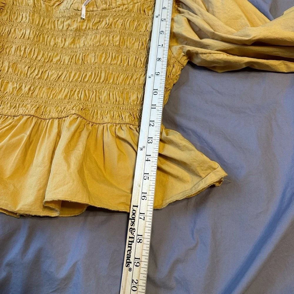 Free People Yellow Smocked Poplin Off The Shoulder Top SP Puff Sleeve Boho